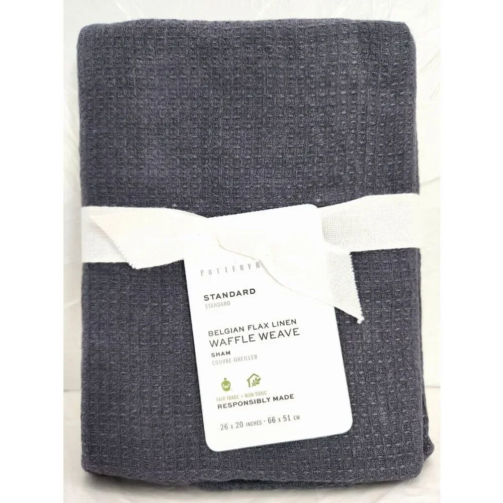 Pottery Barn Steel Blue Standard Belgian Flax Linen Waffle Weave 1-Sham 26
